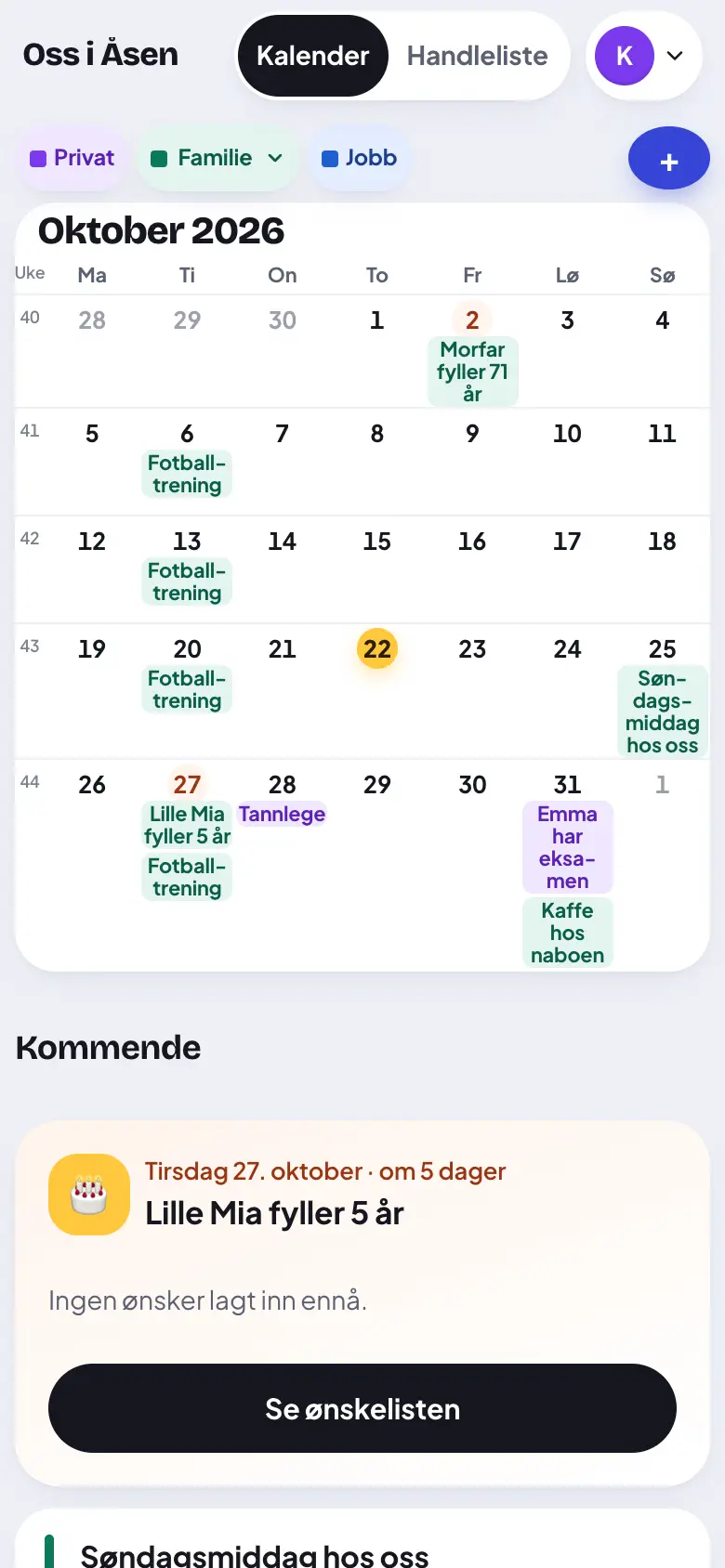 Kortet for neste bursdag.