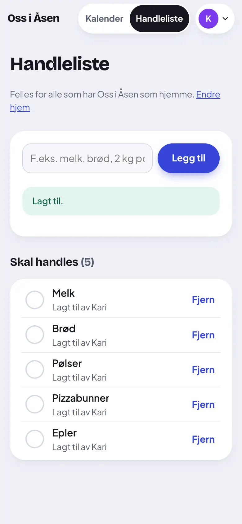 Trykk på sirkelen når du har kjøpt varen.