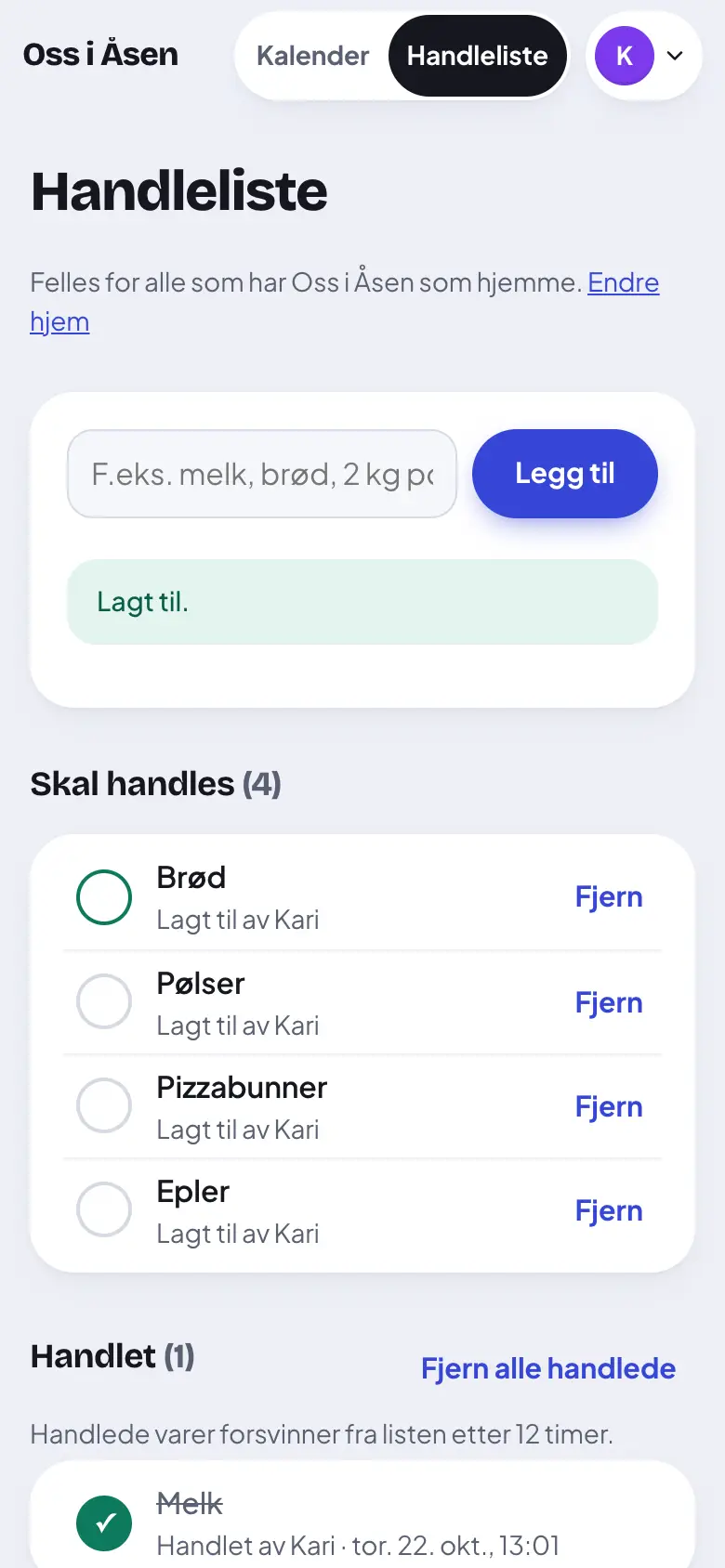 Varen er huket av og flyttet ned.