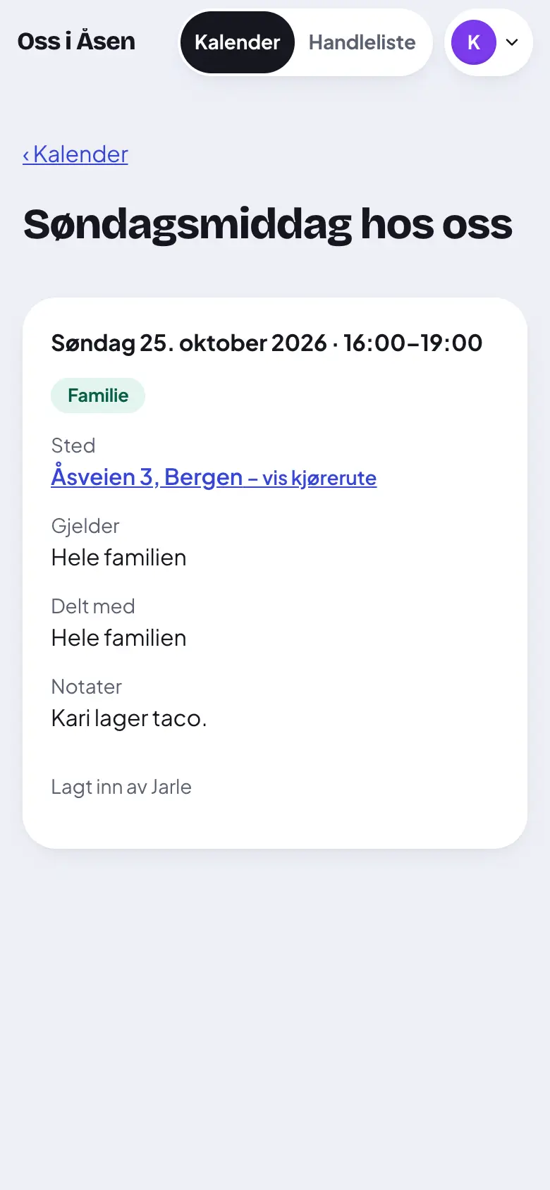 Her ser du tid, sted og hvem det gjelder.
