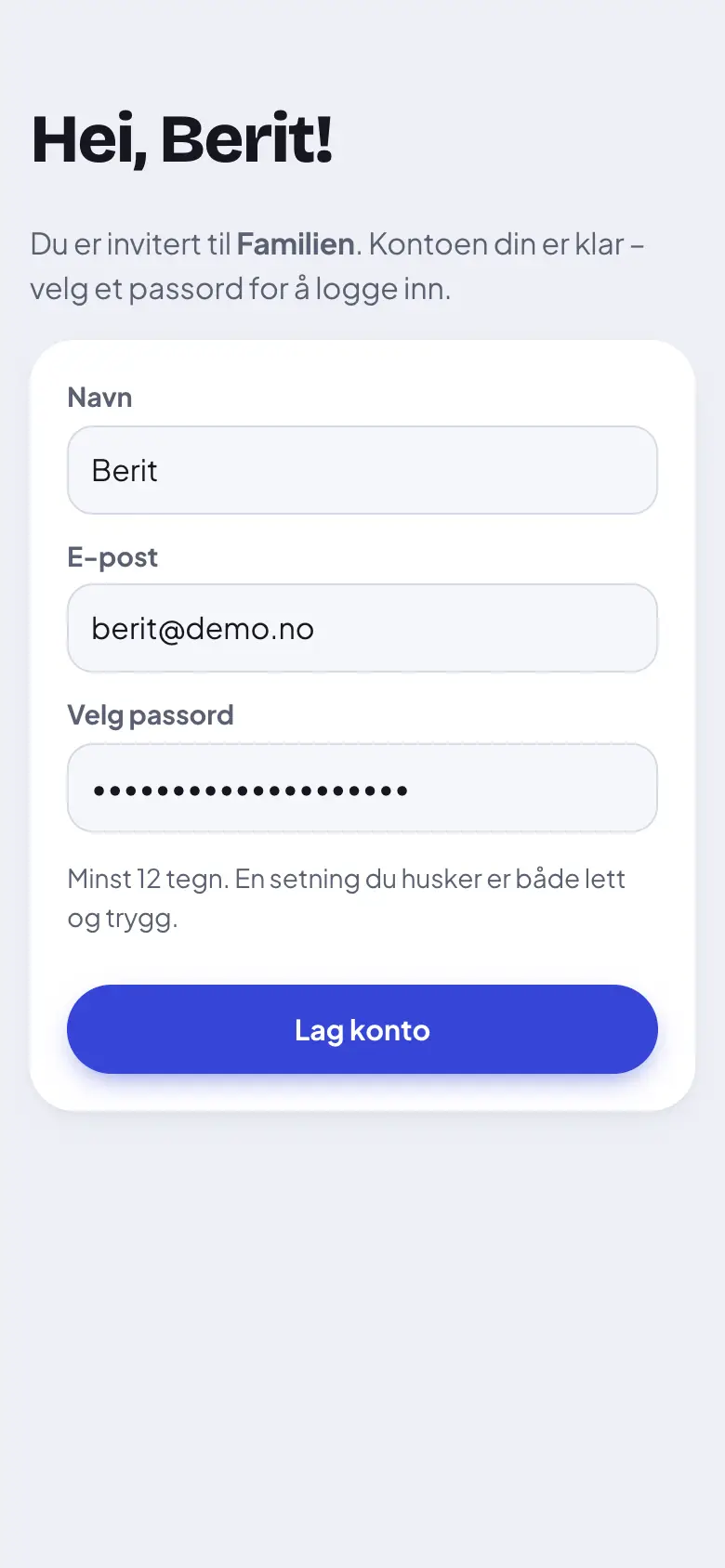 Trykk «Lag konto».