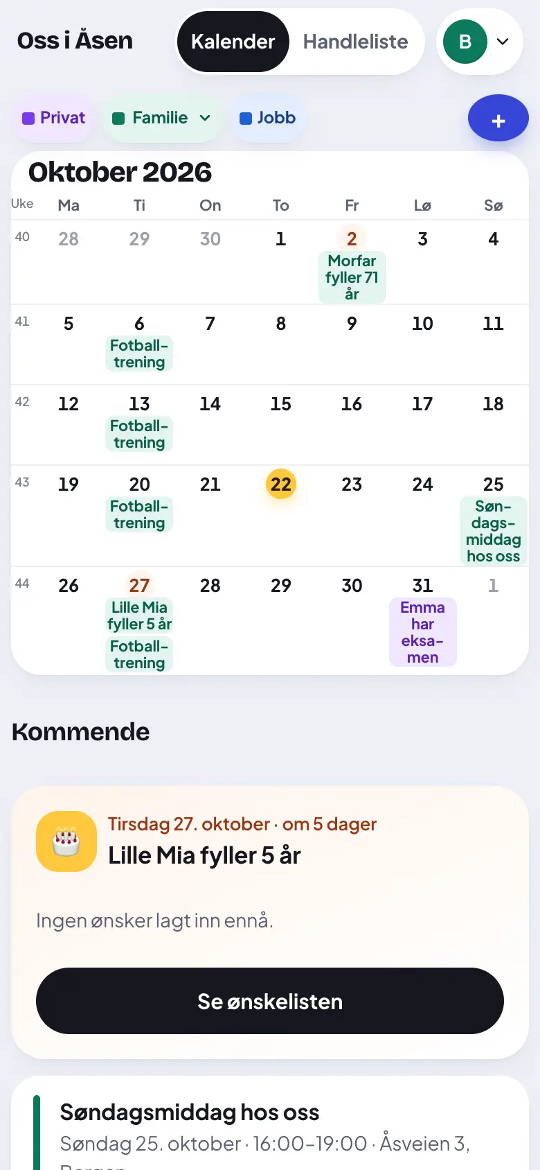 Du er inne i kalenderen.