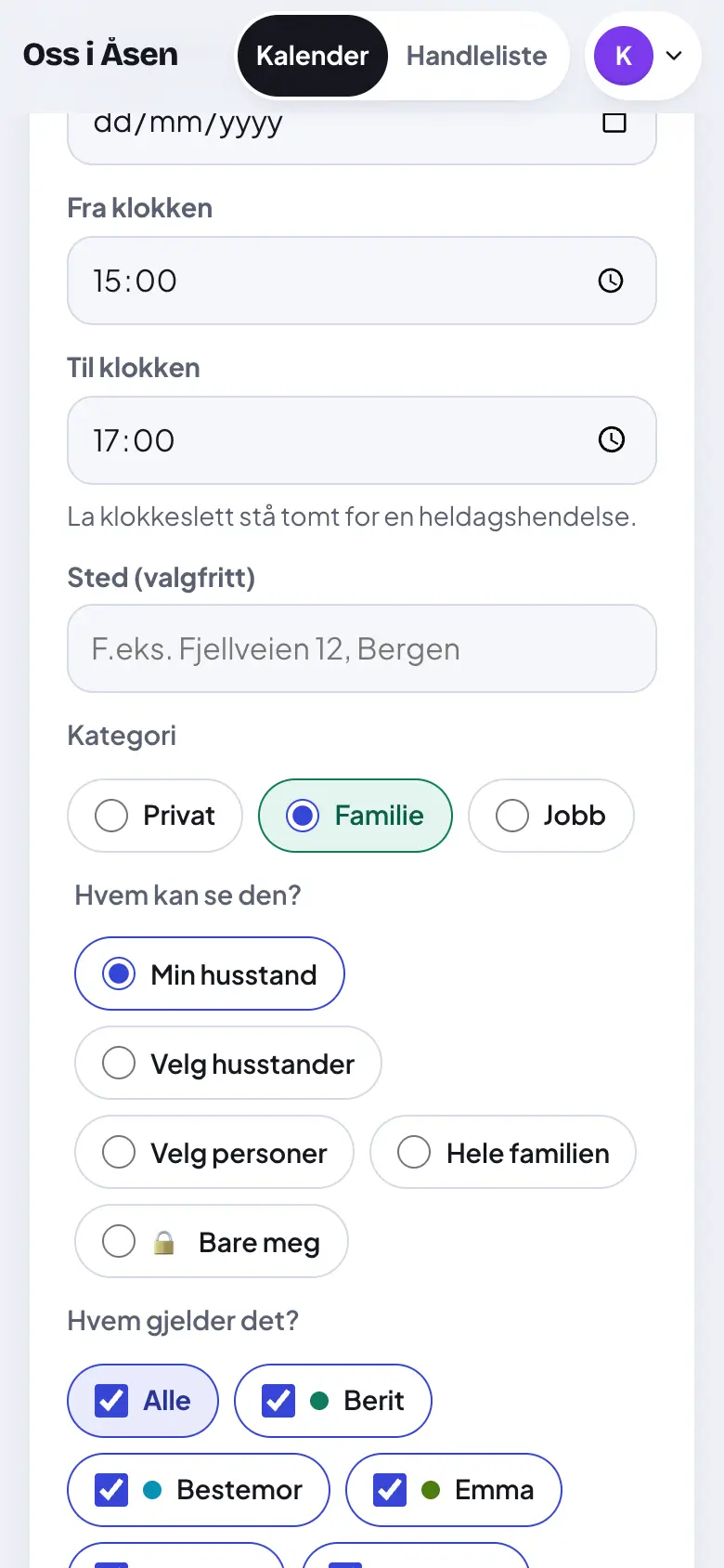 Velg «Bare meg» under «Hvem kan se den?».