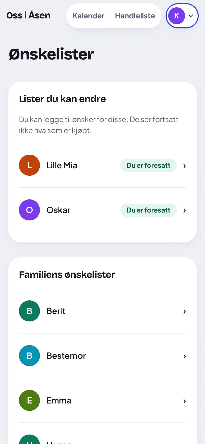 Familiens ønskelister.