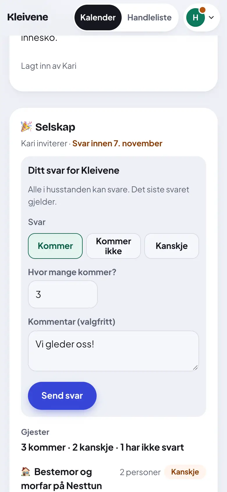 Skriv en kommentar. Trykk «Send svar».