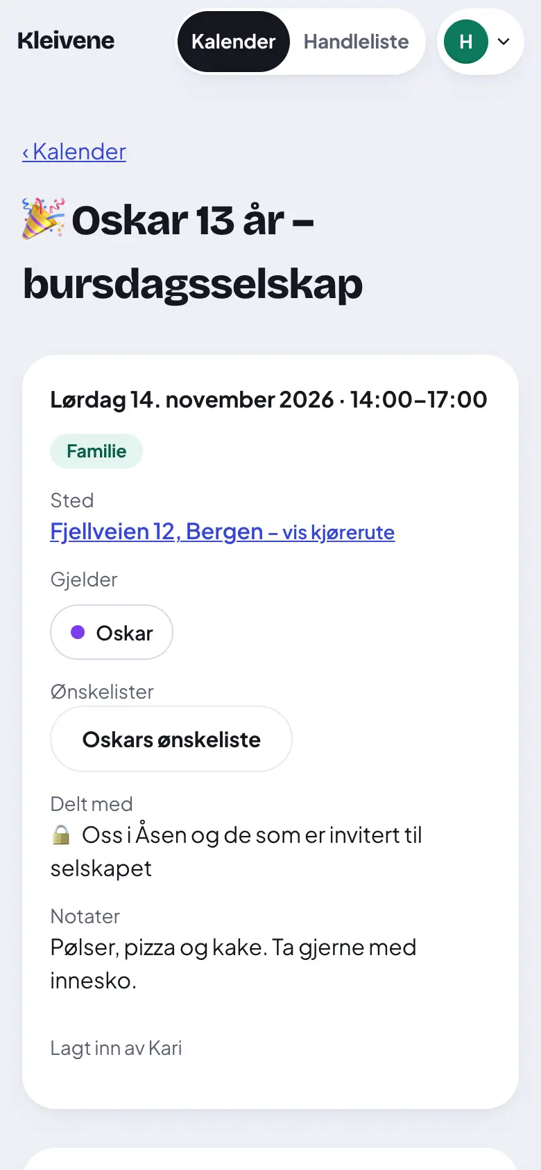 Svaret ditt vises. Verten får beskjed.