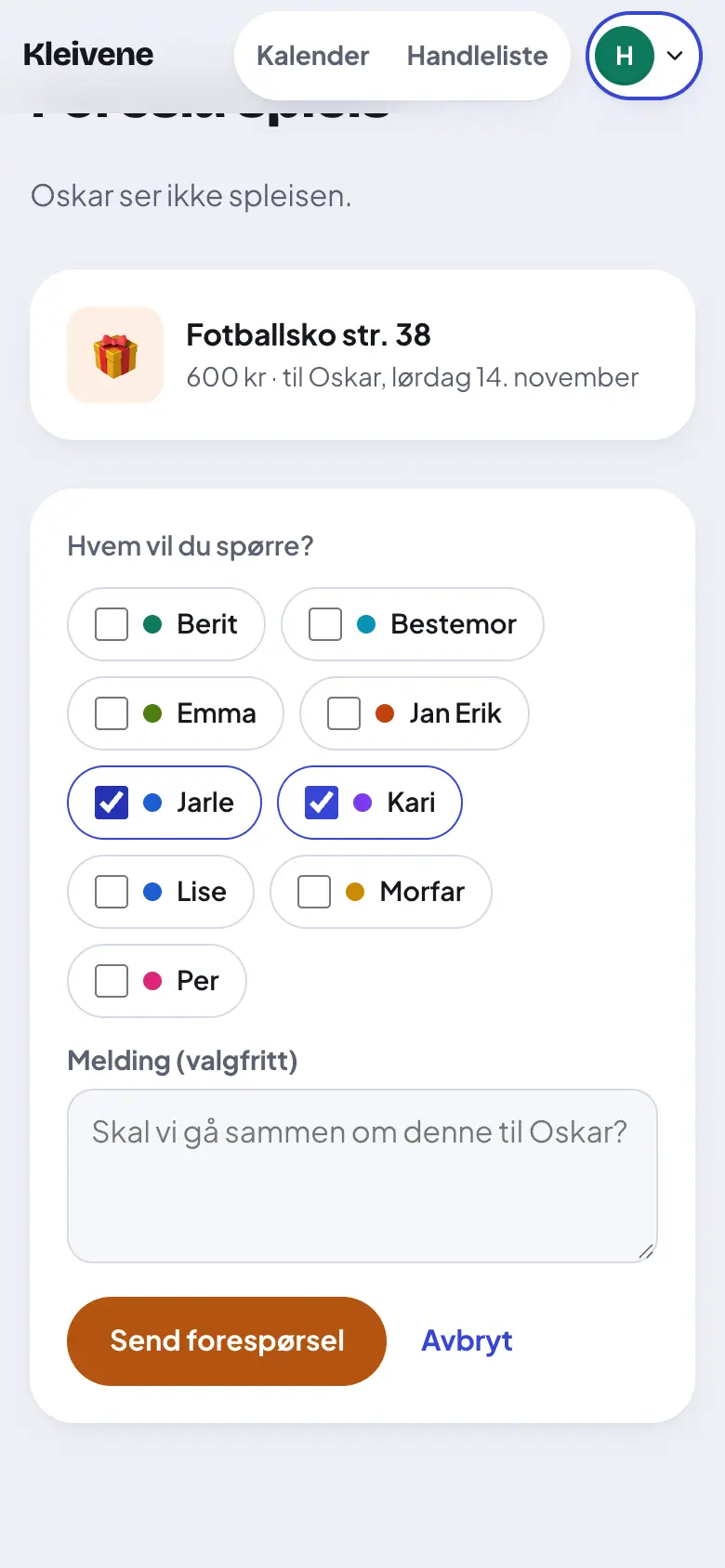 Trykk «Send forespørsel».